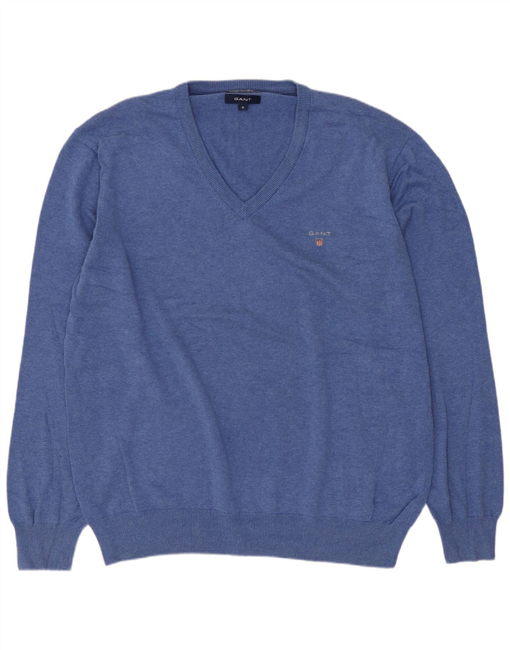 Pulover pentru bărbați Gant cu decolteu în V, XL, bumbac, albastru