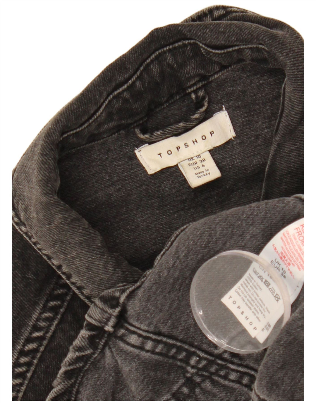 TOPSHOP Jachetă de blugi supradimensionată pentru femei, UK 10, bumbac negru mic