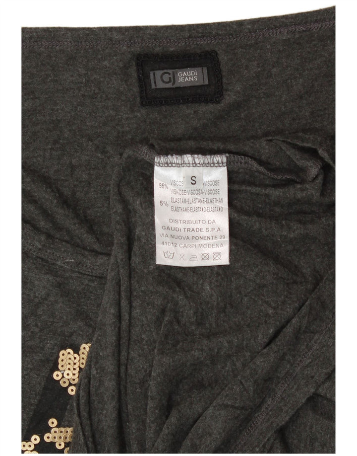 Top cu grafic supradimensionat pentru femei Gaudi cu mânecă lungă UK 10 mic, gri, viscoză