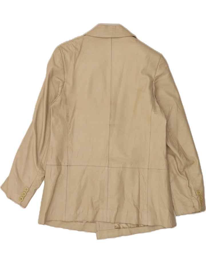 VINTAGE Womens Double Breasted Blazer Jacket IT 42 Medium Beige Leather Vintage Vintage and Second-Hand Vintage from Messina Hembry 