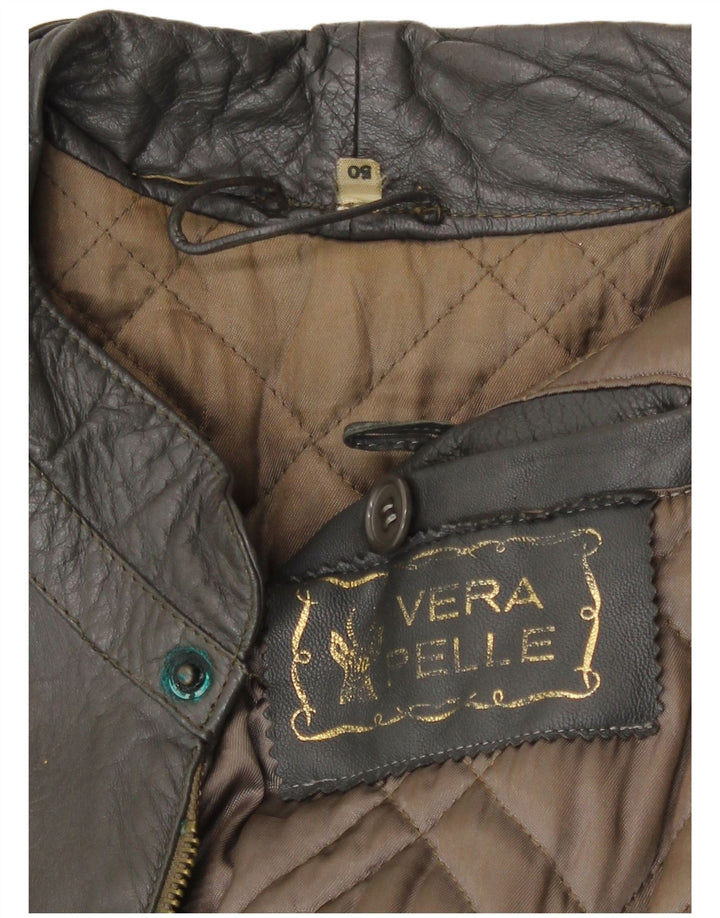 Jachetă militară din piele vintage pentru bărbați IT 50 din piele gri mare