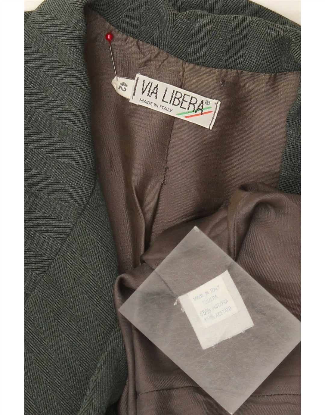 Jachetă vintage pentru femei la dublu piept IT 42 Medium Green Herringbone