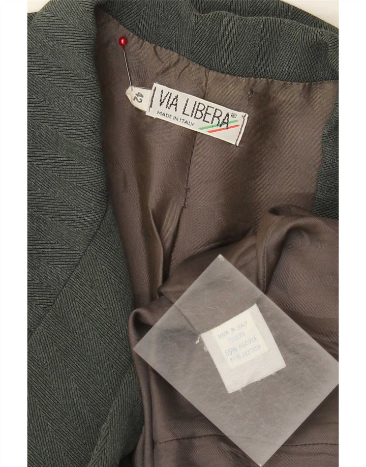 Jachetă vintage pentru femei la dublu piept IT 42 Medium Green Herringbone