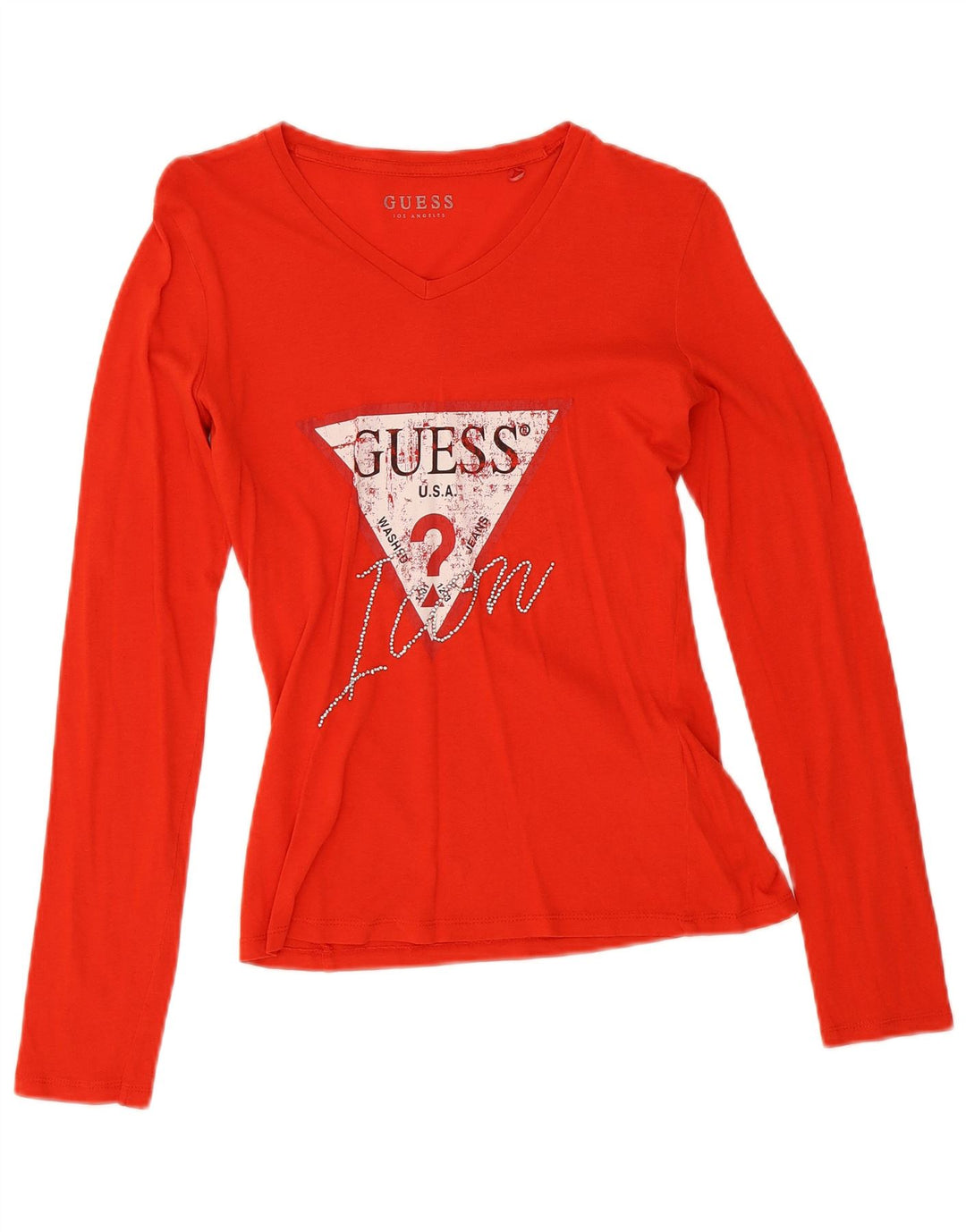 Guess Top grafic pentru femei cu mânecă lungă UK 10 mic bumbac roșu
