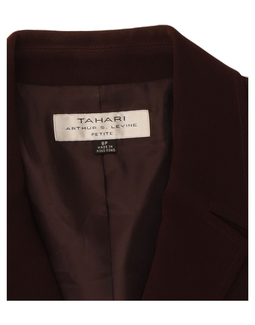 TAHARI Womens Petite 3 Button Blazer Jacket UK 8 Small  Maroon Polyester Vintage Tahari and Second-Hand Tahari from Messina Hembry 