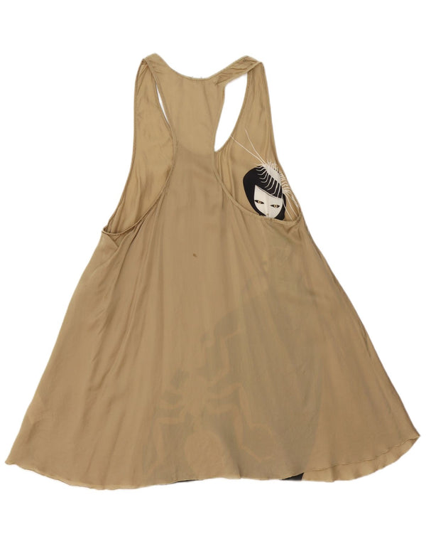 Rochie de cort supradimensionată, fără mâneci, vintage pentru femei UK 10, mătase mică, bej