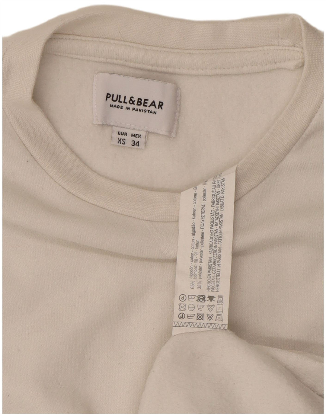 PULL & BEAR Mens Sweatshirt Jumper XS Off White Cotton