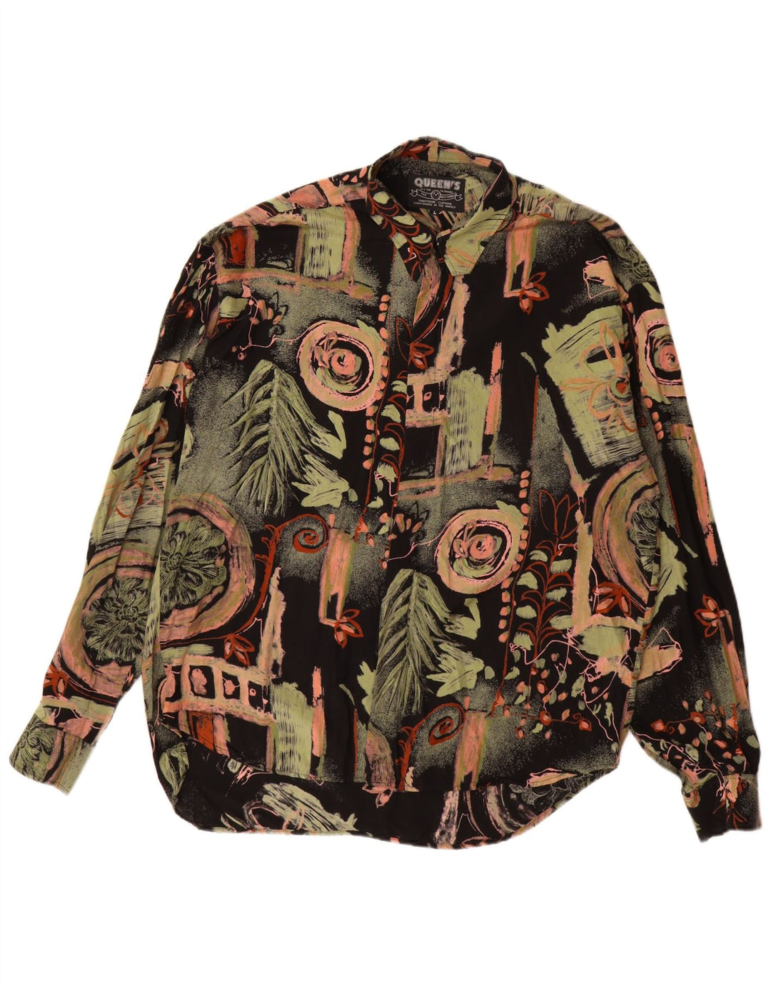 Cămașă vintage pentru bărbați cu model abstract, vâscoză florală multicoloră mare