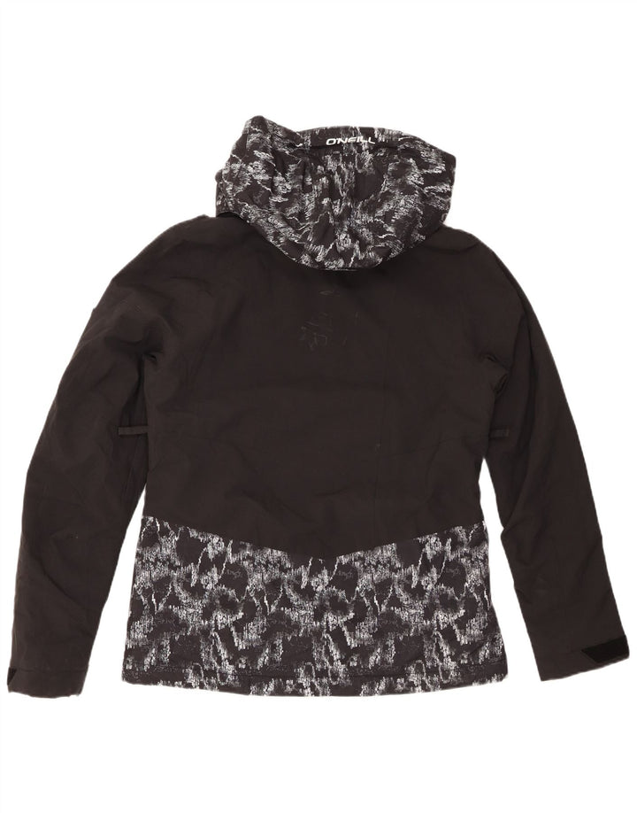 O'NEILL Jachetă de ploaie cu glugă cu model abstract pentru femei UK 14 Medium Black