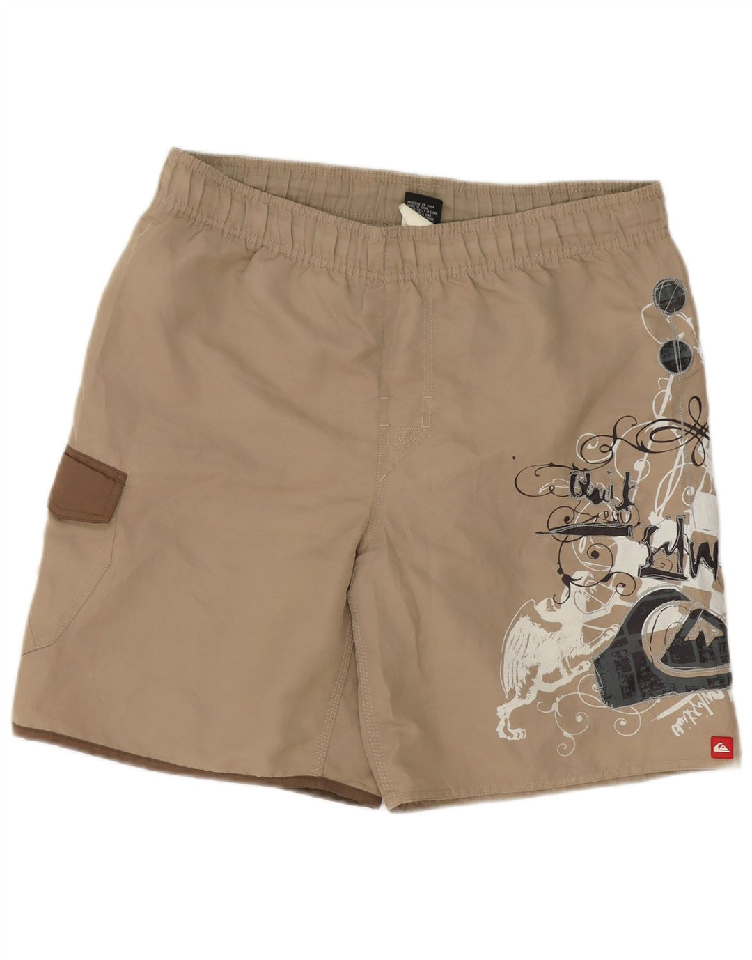 Pantaloni scurți de înot grafic Quiksilver pentru bărbați, poliester mic, bej
