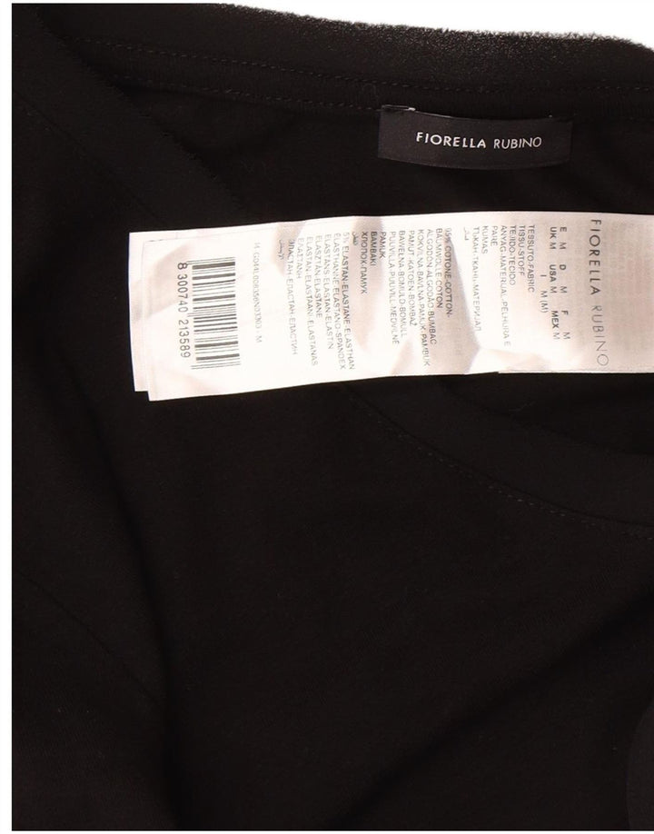 Fiorella Rubino Top grafic pentru femei cu mânecă lungă UK 14 bumbac mediu negru