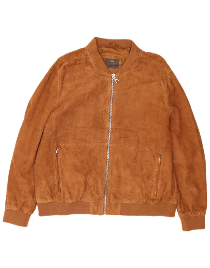 Geacă bomber din piele intoarsa pentru barbati Marks & Spencer UK 46 3XL piele maro