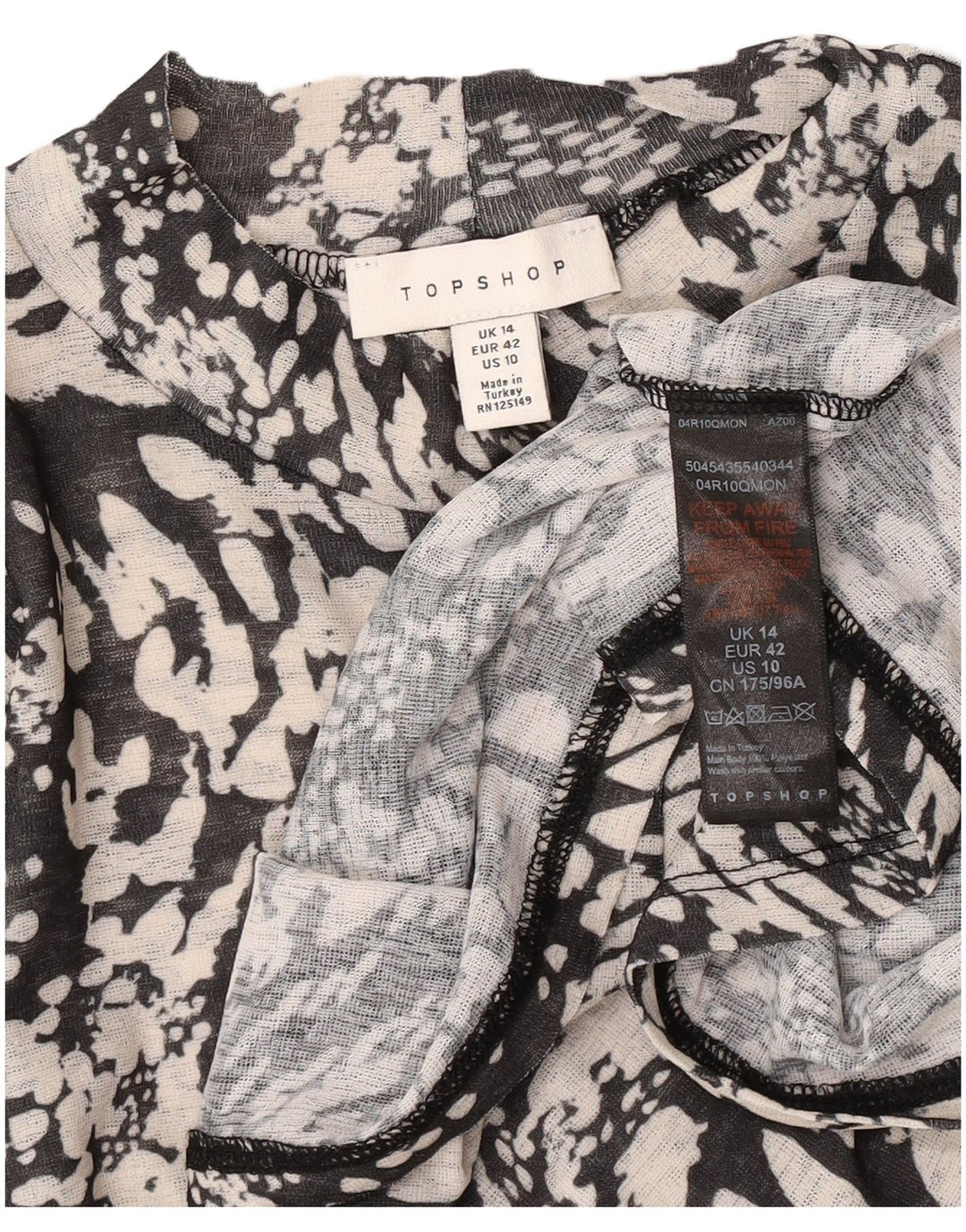Topshop Top pentru femei cu mânecă lungă UK 14, mare, poliester cu pete gri
