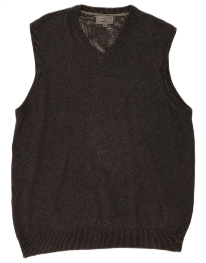 Marks & Spencer Mens Regular Fit Vest Tank Top Bumbac Gri mediu