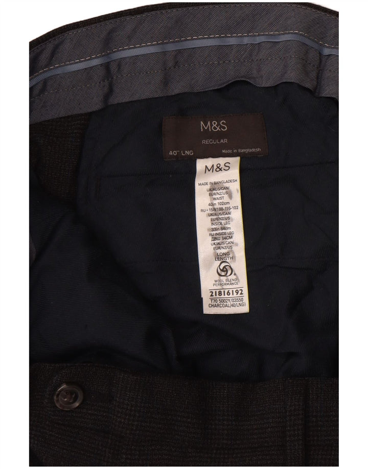 Pantaloni de costum obișnuiți pentru bărbați Marks & Spencer L40 L32 Lână neagră check