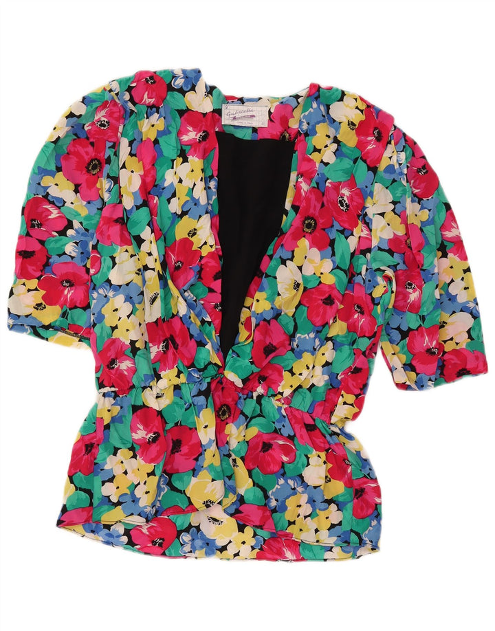 Bluză Vintage Femei cu mâneci 3/4 Top IT 46 Mare Multicolor Floral