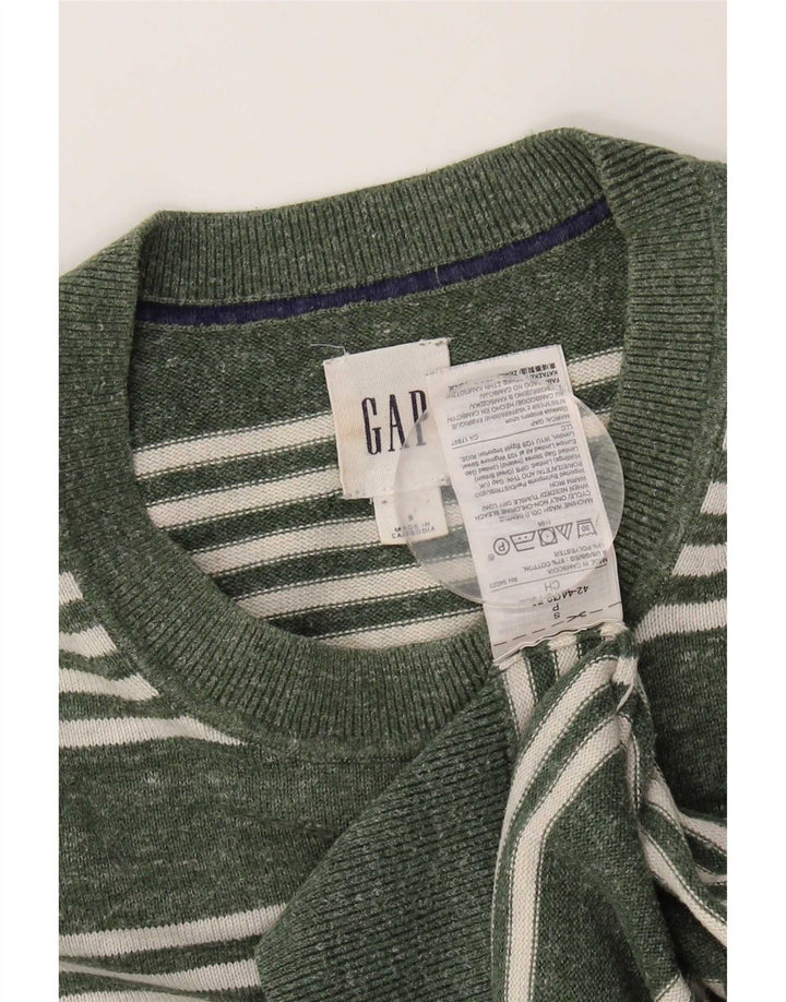 Pulover pentru bărbați Gap cu decolteu triplu, bumbac cu dungi verzi mici