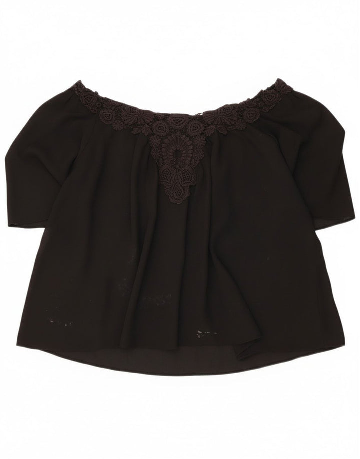 Top Crop oversize pentru femei Zara UK 16, mare, negru, floral