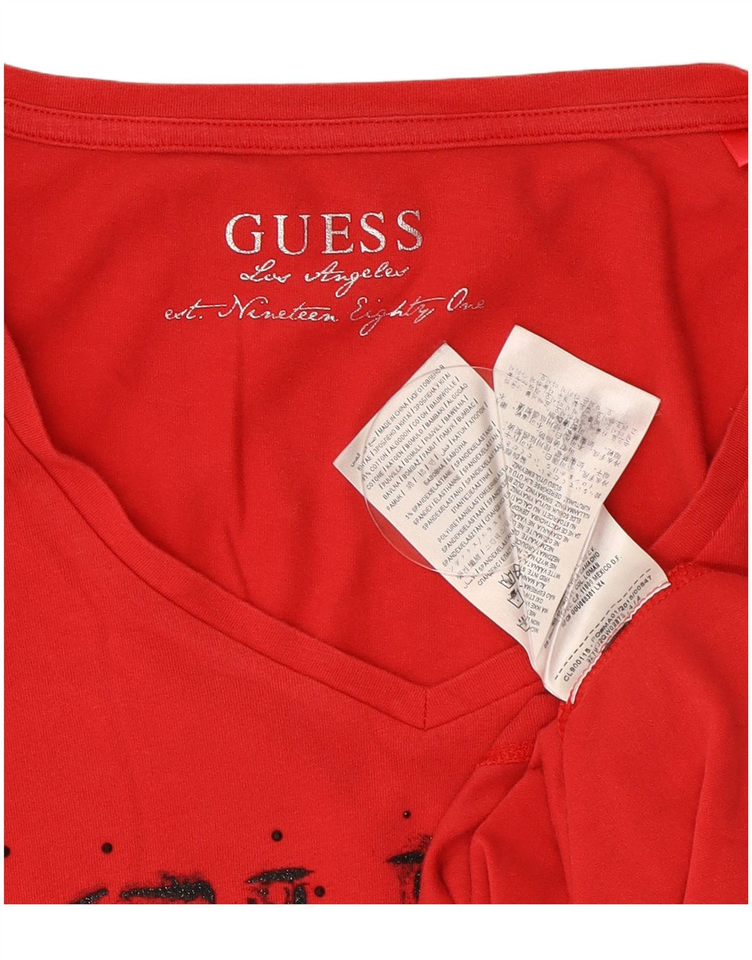 Guess Top grafic pentru femei cu mânecă lungă UK 8 mic bumbac roșu