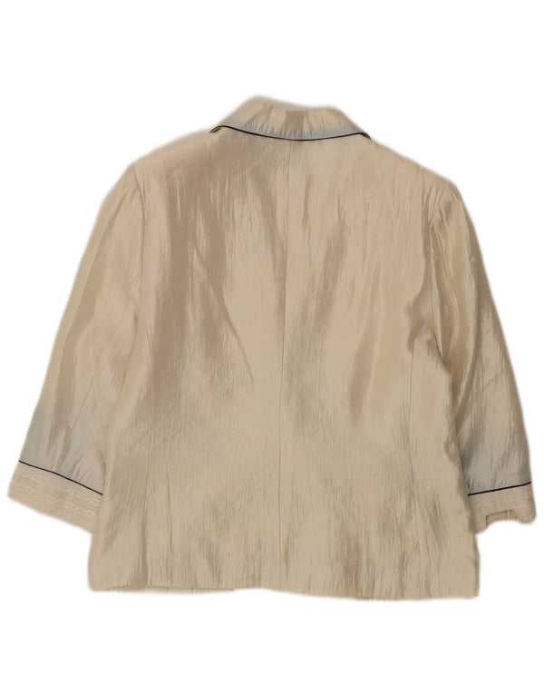 Jachetă vintage pentru femei cu mâneci 3/4 și 1 nasture, EU 50, 3XL, bej, viscoză