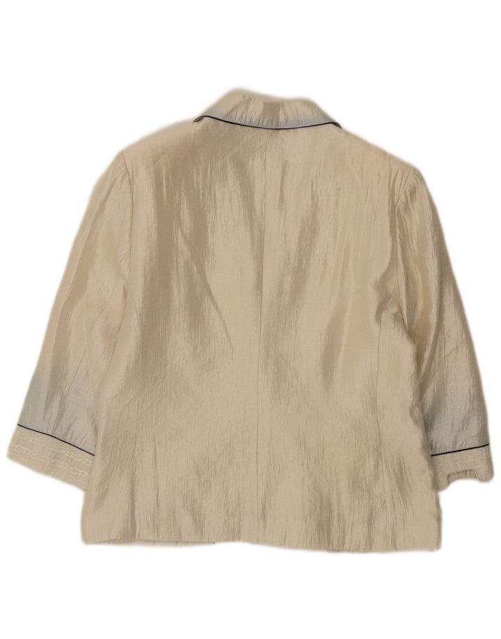 Jachetă vintage pentru femei cu mâneci 3/4 și 1 nasture, EU 50, 3XL, bej, viscoză