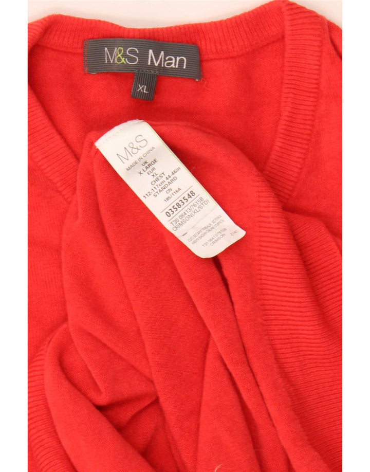 Pulover pentru bărbați Marks & Spencer, cu decolteu în V, XL, roșu acrilic