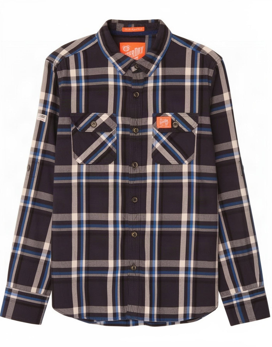Cămașă de flanel pentru bărbați Superdry, bumbac carouri albastru bleumarin mediu