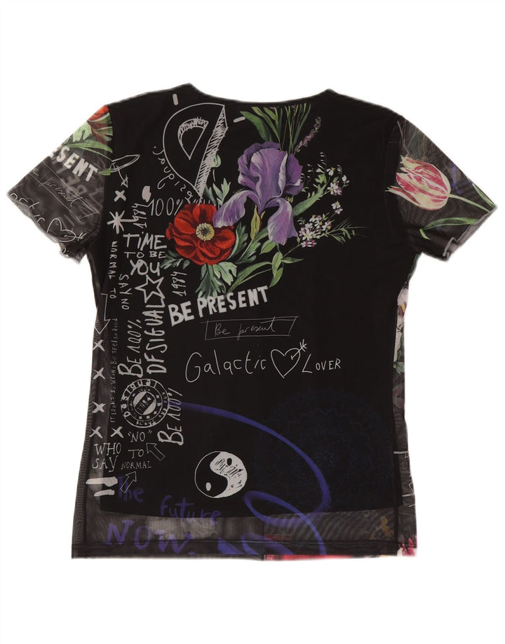 Tricou grafic Desigual pentru femei Top UK 12 Medium Black Floral Poliester
