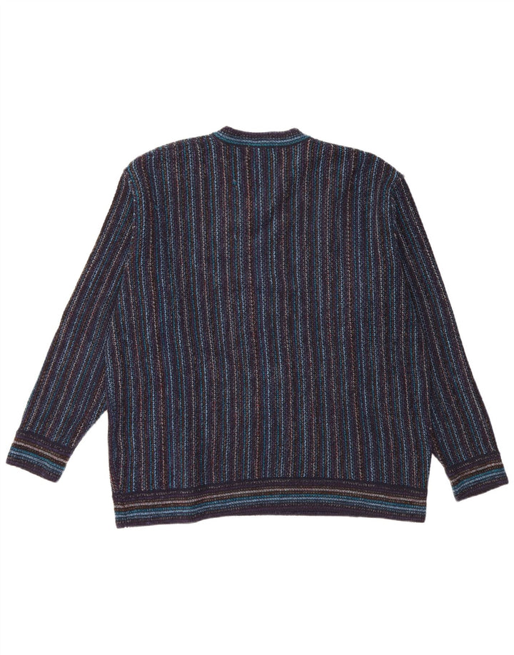 NANI BON Pulover cu decolteu în V pentru bărbați IT 54 XL bleumarin cu dungi acrilice