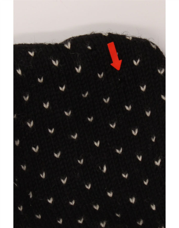 Cardigan cu glugă vintage pentru bărbați, lână Fair Isle, mare, neagră