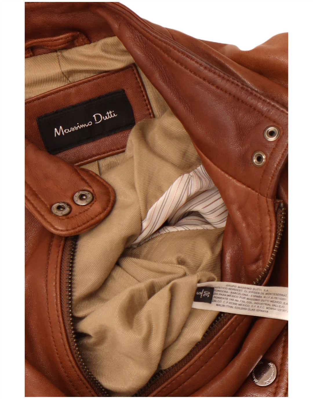 MASSIMO DUTTI Jachetă de piele crop pentru femei UK 10 Piele de oaie maro mică