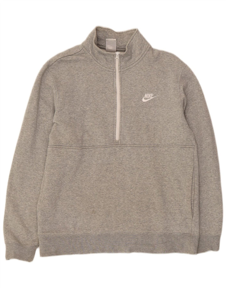 Hanoră Nike pentru bărbați, cu fermoar și gât, din bumbac, gri mediu