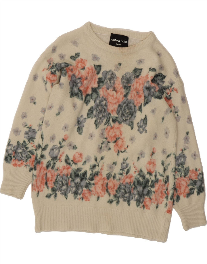 COTE A COTE Womens Paris Crew Neck Jumper Sweater UK 14 Medium White Vintage Cote A Cote and Second-Hand Cote A Cote from Messina Hembry 