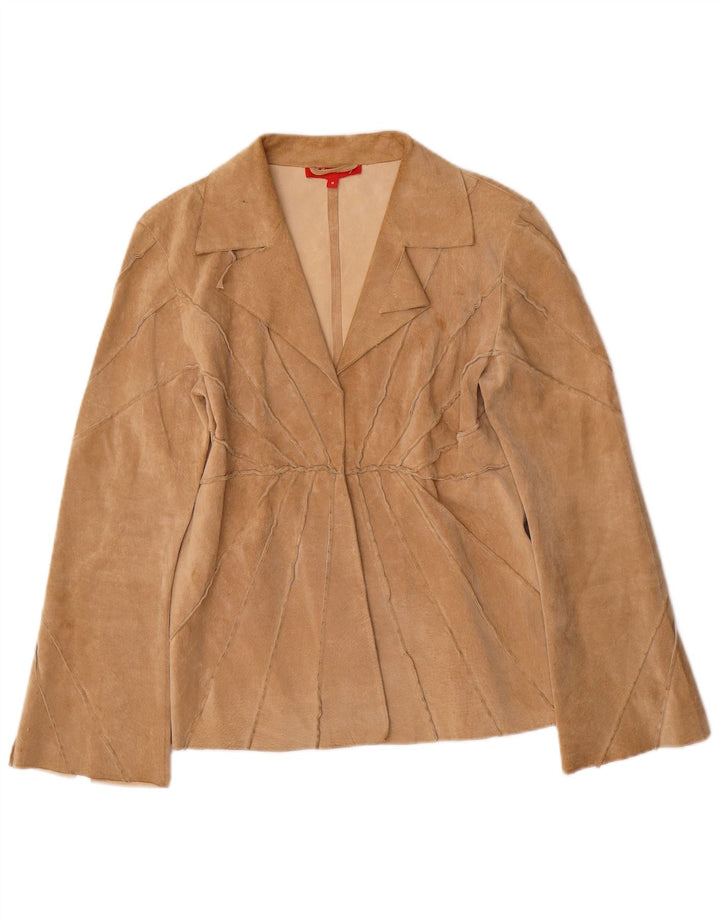 Rene Derhy Jachetă deschisă de piele intoarsa pentru femei UK 12 Medium Beige Piele