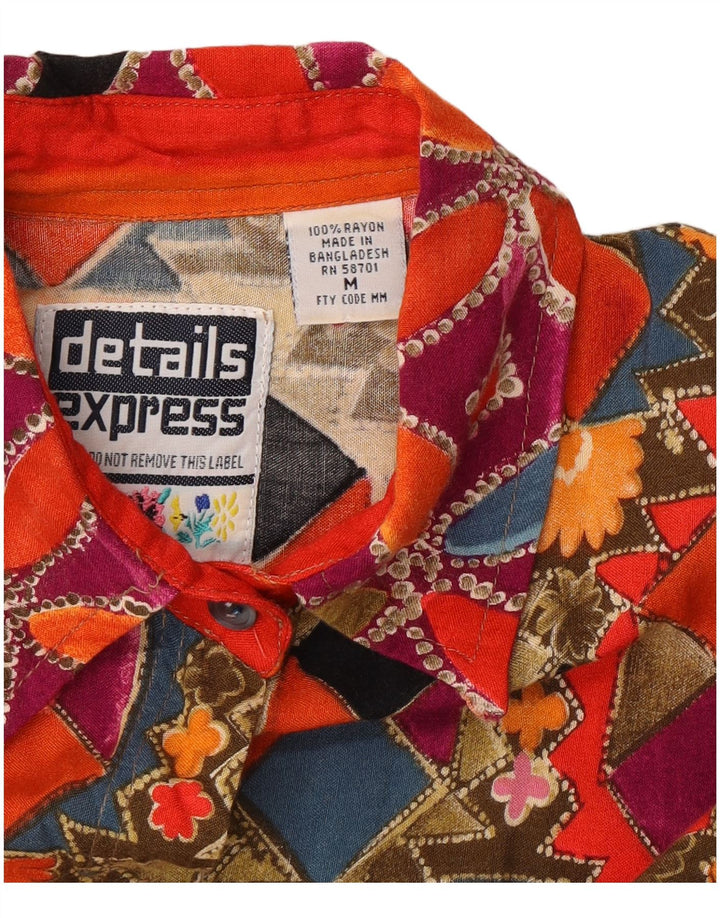 Cămașă vintage cu mânecă scurtă pentru femei UK 14 Medium Multicolor Geometric