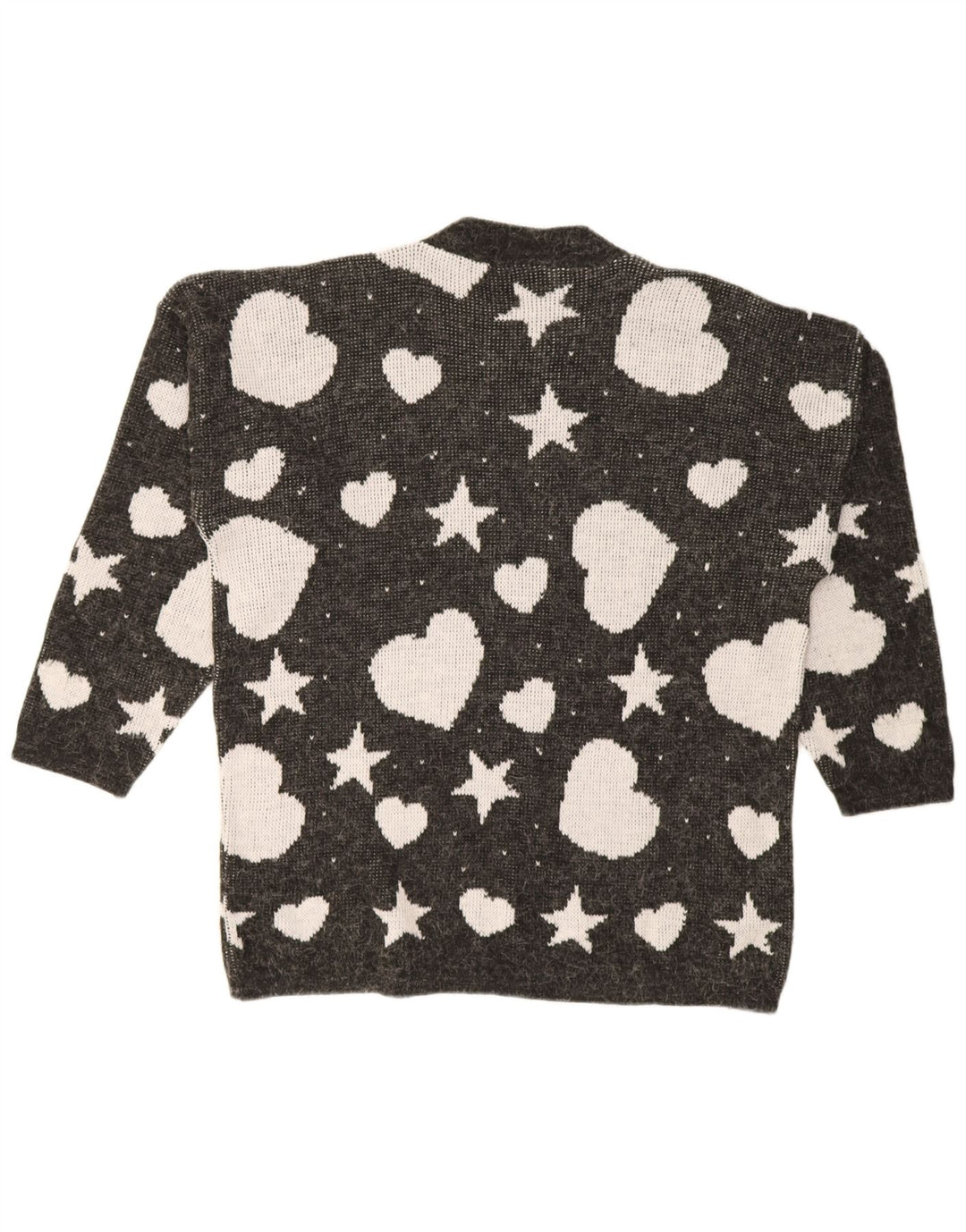 Pulover vintage pentru femei cu model abstract, cu gâtul turn, pulover UK 14 mare negru