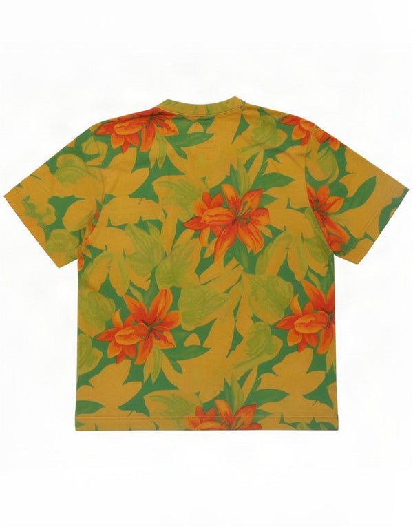 Belfe & Womens Graphic T-Shirt Top UK 14 Medium Yellow Floral Bumbac