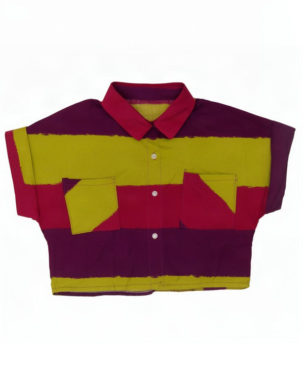 Cămașă vintage cu mânecă scurtă pentru femei UK 14 Medium, multicoloră, cu dungi