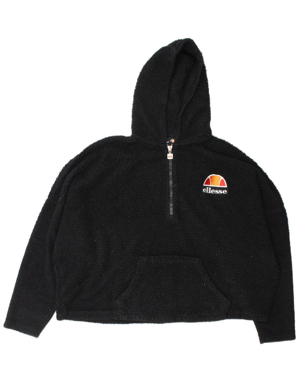 Pulover pentru femei Ellesse, supradimensionat, cu glugă, cu fermoar și gât, din lână UK 16, mare, negru