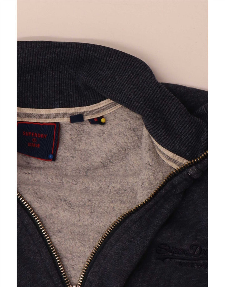 Pulover pentru bărbați Superdry, cu fermoar, cu gât, bumbac, albastru bleumarin