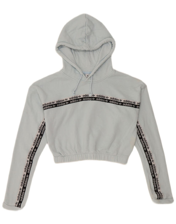 Jumper Adidas Crop Graphic Hoodie pentru femei UK 8 Small Blue Bumbac