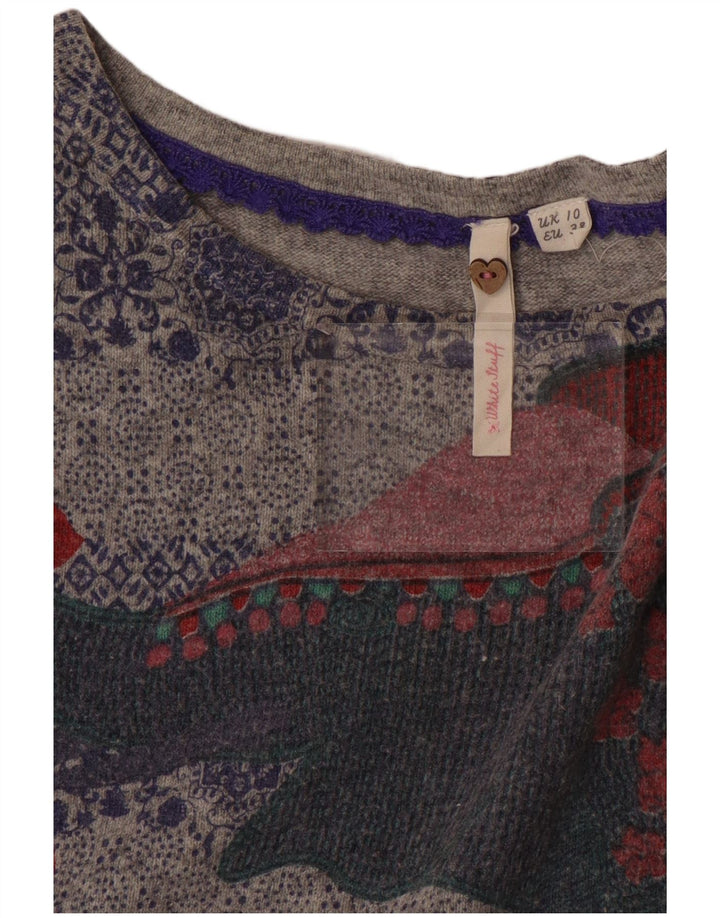 WHITE STUFF Pulover cu decolteu cu barcă cu grafică pentru femei UK 10 Small Gri