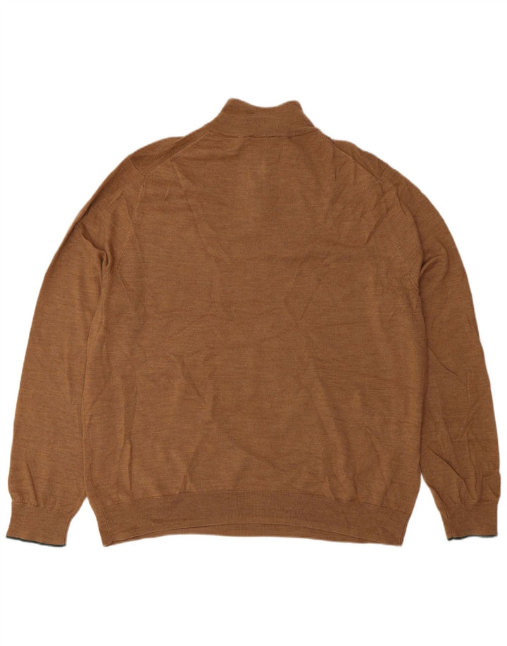 White Stuff Pulover pentru bărbați cu fermoar și gât, 2XL, lână maro