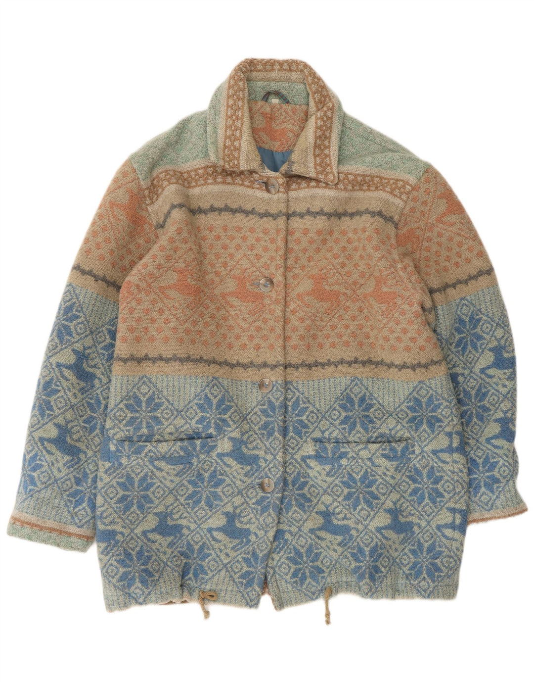 VINTAGE Jachetă de vânt pentru femei, cu ajustare largă, UK 16, mare, albastră Fair Isle