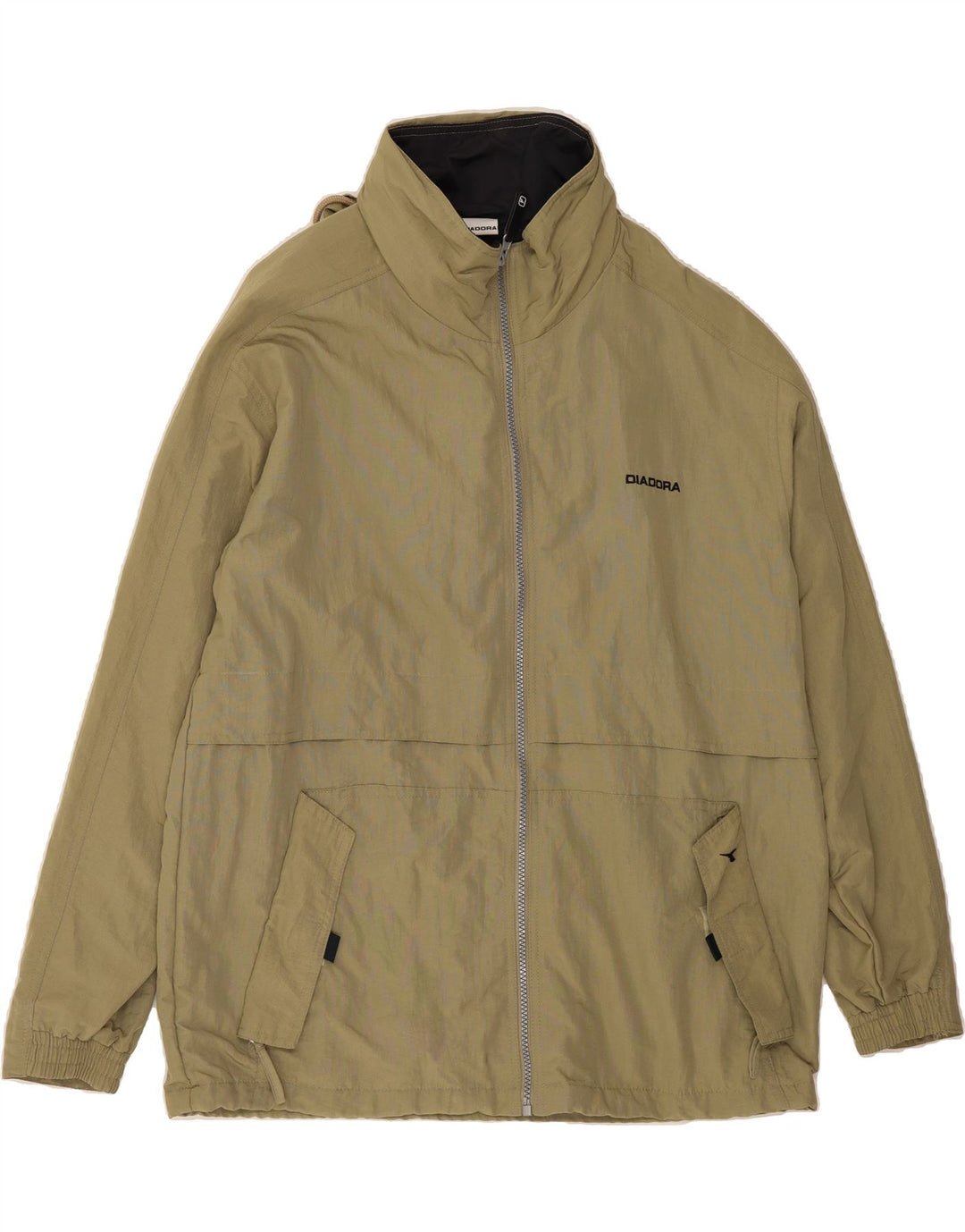 DIADORA Mens Oversized Hooded Rain Jacket UK 36 Small Khaki Polyamide Vintage Diadora and Second-Hand Diadora from Messina Hembry 