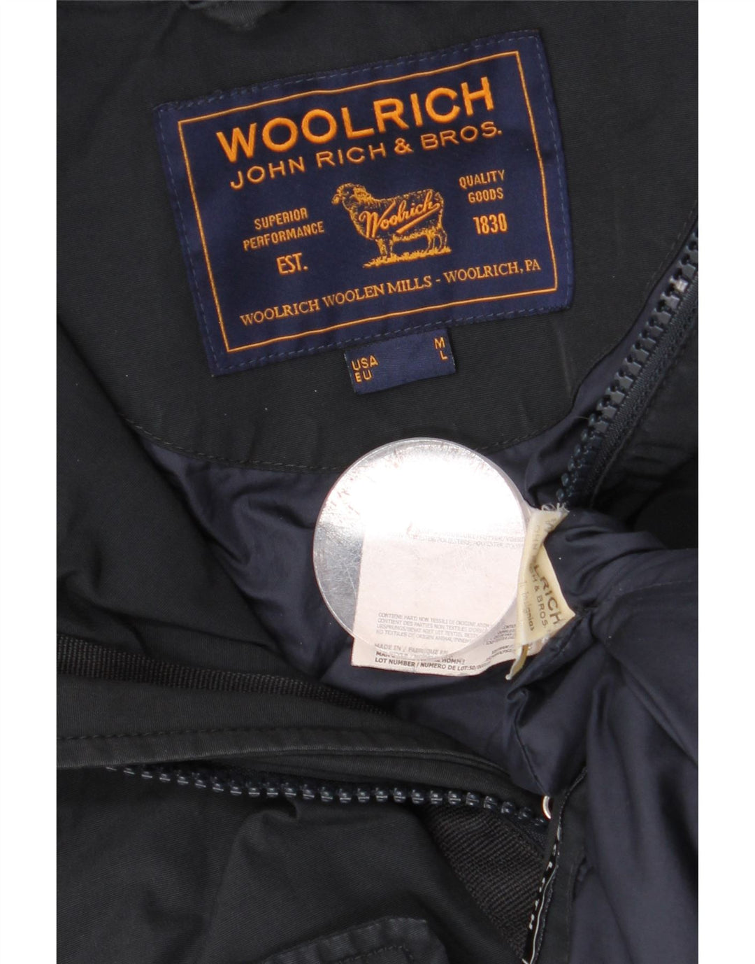 Jachetă parka cu glugă pentru bărbați WOOLRICH UK 40 mare, albastru bleumarin, bumbac