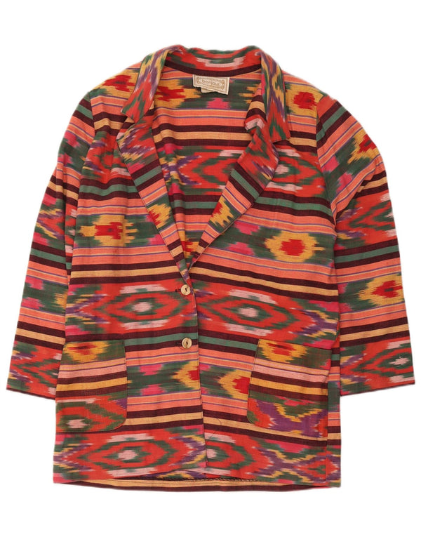 Jachetă vintage pentru femei cu 2 nasturi, UK 18 XL, bumbac Ikat multicolor