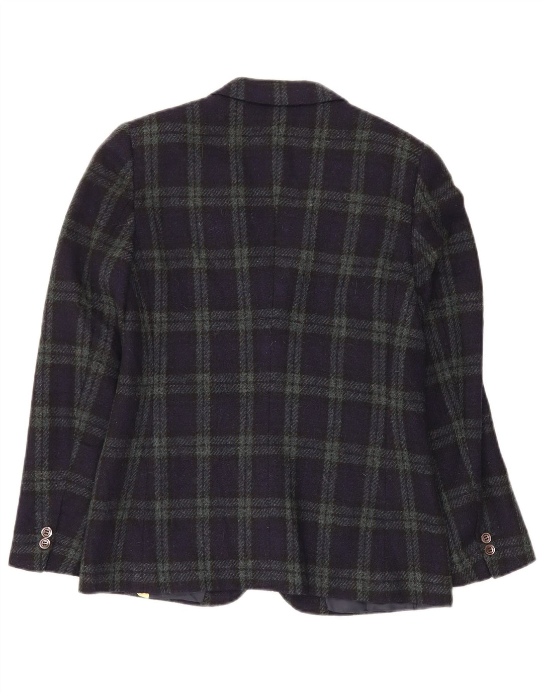 Jachetă pentru femei VINTAGE cu 2 nasturi IT 44 Mediu Lână cu carouri bleumarin