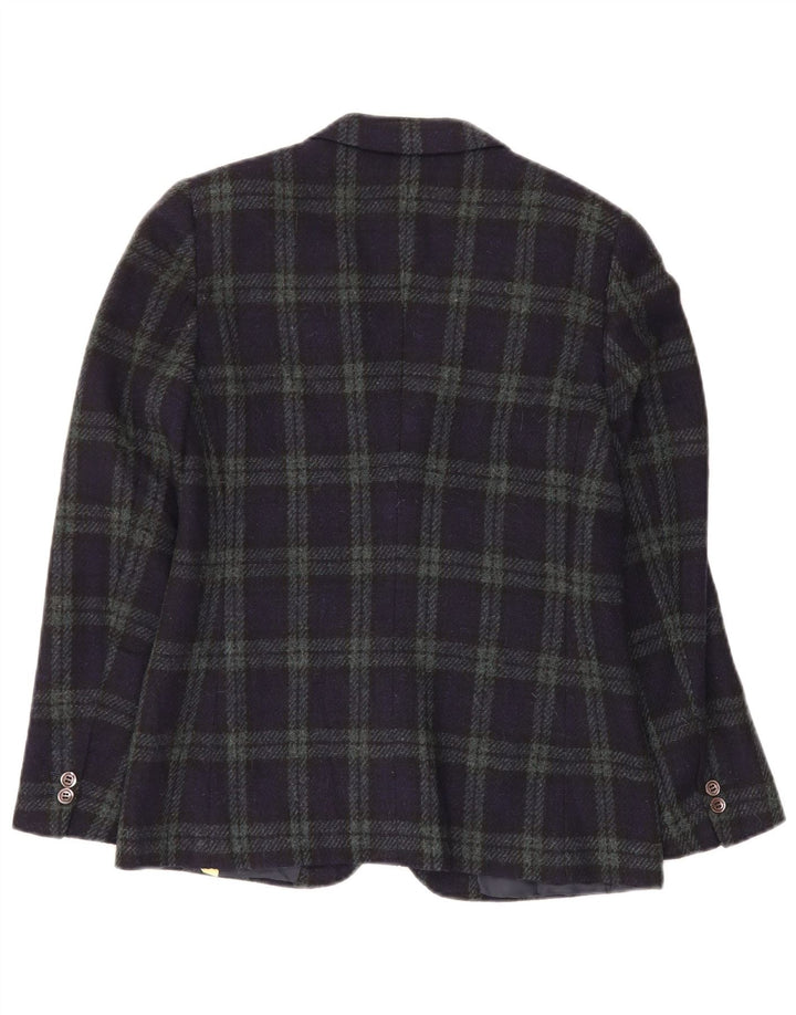 Jachetă pentru femei VINTAGE cu 2 nasturi IT 44 Mediu Lână cu carouri bleumarin