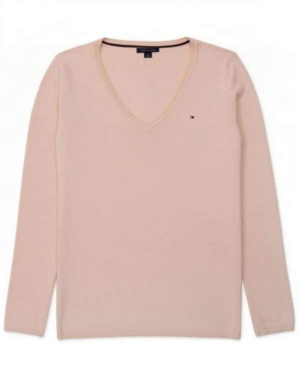 Pulover pentru femei Tommy Hilfiger cu decolteu în V UK 10 mic bumbac roz